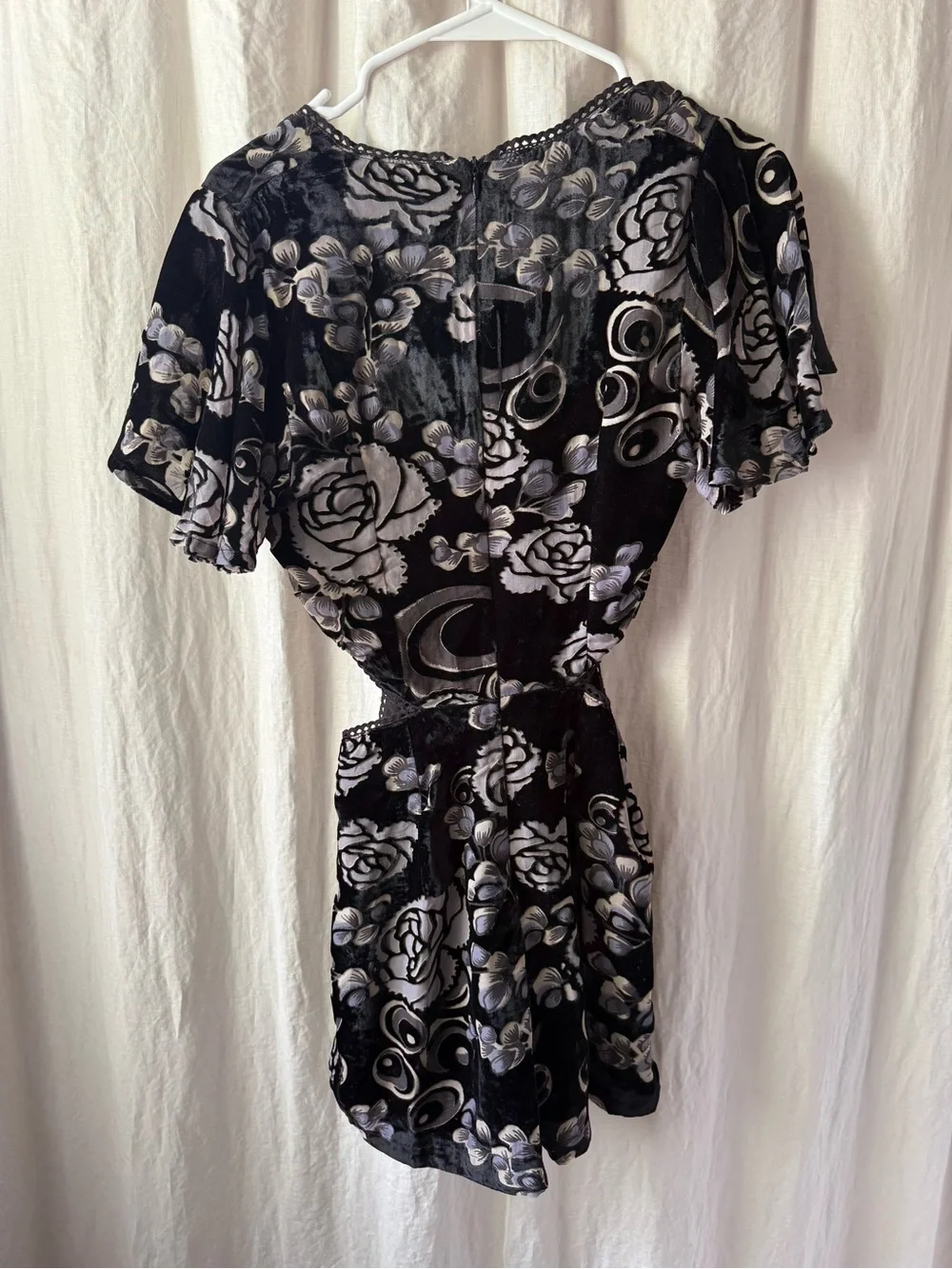 Nasty Gal Black Velvet Floral Tie-Waist Mini Dress - Picture 2 of 2